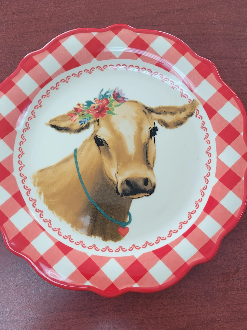 The Pioneer Woman Red and Cream Gingham Cow Salad Plate